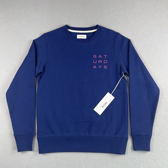 NWT Saturdays NYC Bowery Lotus Grid Cobalt Blue Sweatshirt Mens Size XS - Picture 1 of 16